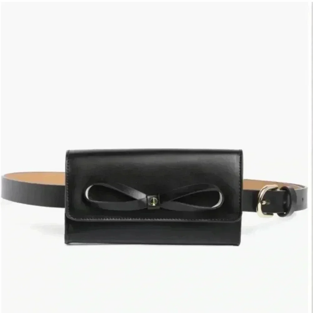 NEW! KATE SPADE black bow adjustable bow belt bag, genuine leather, gift box